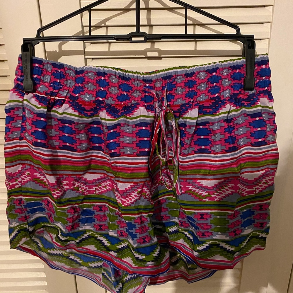 Aztec printed silk tie waist SHORTS